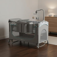 With Changing Table Folding Travel Cot Installation-Included Portable Baby Crib Adjustable Height Bedside Sleeper Bassinet for Newborns, Infants, Toddlers, Bedroom