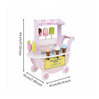 Realistic Design Wooden Ice Cream Trolley Rollable Wheels Kids Ice Cream Stand Social Interaction for Playroom