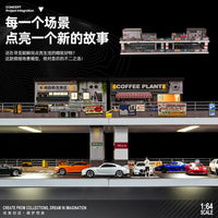 1:64斜坡带灯停车场地下车库微缩场景模型拼装车位摆件适用多美卡