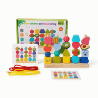 Educational Wooden Sorting and Lacing Toy Fine Motor Matching Shape Stacker Geometric Shape Sorter with Cards Multifunctional for Toddlers, Preschoolers, Playroom, Homeschool, Classroom