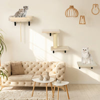 Cat Shelf and Climbing Shelves, 3-Piece Wood Wall Mounted Perch Set, Modern Furniture Wall Shelves for Indoor Cats to Scratch, Climb and Rest