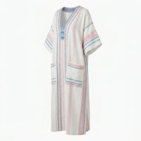 Ladies Dresses Maxi Length with V-Neck and Short Sleeves for Women UK, Dress with Printed Flared Design