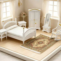 Dollhouse Miniature Furniture Model Ornaments 1:12 Miniature Bedroom Scene ob11 Wooden Bed Furniture 7-Piece Set