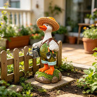 Duck Gardener Statue Rural Theme Outdoor Decoration Gift Idea for Balcony, Yard