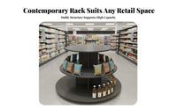Tiered Design Round Island Display High Load Capacity Multi-Tier Snack Rack Heavy Duty Floor Display Shelving Unit Easy Assembly for Supermarket Owners, Shopkeepers, Home Organizers, Convenience Shop, Exhibition, Showroom, Office
