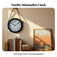 Silent Movement Round Metal Clock Retro Design Rope Hanging Wall Clock Battery Operated for Homeowners, Adults, Living Room, Bedroom, Office