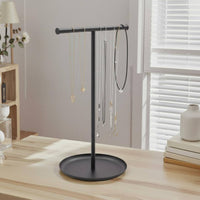 Necklace Holder with Tray Modern Minimalist Design Countertop Jewelry Organizer 2-Tier Crossbar Jewelry Stand Space-Saving