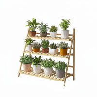 Bamboo Flower Rack Lightweight Foldable Flower Rack Good Drainage for Homeowners