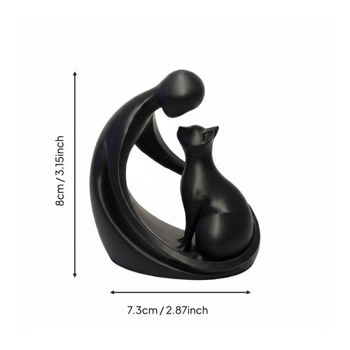 Person Hugging Cat Statue Tabletop Ornament Abstract Pet Sculpture for Bookshelf