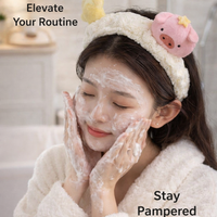 Cute Animal Cartoon Spa Facial Headband for Washing Face, Makeup Hairband for Girls, Terry Cloth Head Band with Plaid Pattern