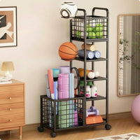 Workout Equipment Storage Rack Wheeled Rolling Gym Organizer Carbon Steel