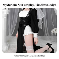 Alluring Nun Cosplay Outfit Bodycon Fit Black Habit Costume Set for Roleplay