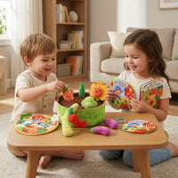 Squeezable Soft Toy Play Set with Storage Box Interactive Fruit and Vegetable Plushies with Basket Cute Fruit and Vegetable Basket Soft Toy Toddler for Toddlers, Babies, Infants, Home, Nursery, Tummy Time