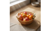 Rattan Basket with Wood Handles Natural Round Storage Basket Decorative