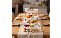 Fruit Tray Stand with Bamboo Rack Tiered Three Tier Serving Tray 3 Tier Fruit Basket Elegant Serving Stand with Bowls for Hosts