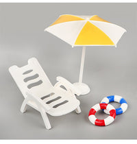 Miniature Dollhouse Pool Set with Swim Ring, Palm Tree, Umbrella, and Beach Chair - Toy Accessories
