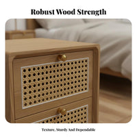 2-Drawer Rattan Nightstand Vintage design Bedside Cabinet Multi-Purpose for Home