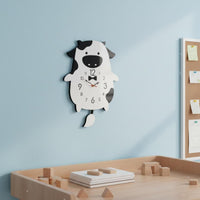 Creative Gift Idea Cartoon Cow Clock Silent Movement Cartoon Cow Wall Clock Large Arabic Numerals Timekeeping Device for Children, Nursery, Playroom, Bedroom