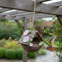 Flower Bird Nest Intricate Details Resin Birdhouse Ornament Colorful Garden Birdhouse for Patio