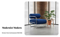 Modernist design aesthetic Deep sapphire Single Seater stylish Design Lounge Chair Ergonomic contour Seating Furniture Thick paddinging for Cafe Owners, residents, Readers, Coffee Shop, Reception Area, Living Room, Bedroom
