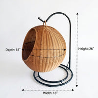 Hanging Cat Bed with Rocking Stand, Imitation Rattan Basket Hammock, Modern Indoor Washable Cat Bed with Removable Cushion for Small Pets