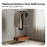 Minimalist Design Rolling Clothes Rack Rust Resistant Stainless Steel Garment Holder Long-Lasting & Sturdy Metal Clothing Hanging Rack Stable Load-Bearing for Students, Renters, Homeowners, Living Room, Entryway, Apartment, Dormitory