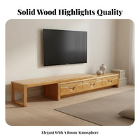 Solid Wood TV Cabinet Minimalist Design Extendable TV Stand Sturdy Build Rubberwood Media Cabinet for Homeowners, Apartment Dwellers, Bedroom, Home