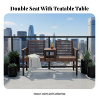 2 Pieces Slatted Bench Outdoor Seating Two-personand-jill Bench Carbonized Wood Stable Construction Convenient Central Table Suitable for Garden Lovers Balcony Courtyard Porch