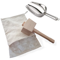 Canvas Ice Bag with Wooden Mallet and Ice Scoop Set, FDA Certified