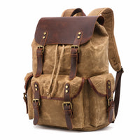 Waxed Canvas Backpack Retro Backpack with Leather Trim Classic Rucksack for Journeyers, Travel
