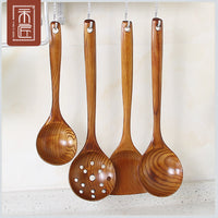 Long Handle Wooden Soup Spoon Set for Kitchen and Hotel