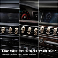 Aged-Bone Look Car Vent Ornament with Clip Long-Lasting Skeleton Skull Figure Gothic Resin Skeleton Ornament Spooky for Goth Decor Lovers, Halloween Decoration