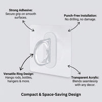 Round Single Hook for Home Organization and Storage, Modern No Drill Acrylic Wall Holder with Strong Adhesive