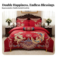 4 Pieces Embroidered mythical serpent and mythical bird Bed Linen Machine cleanable for Newlyweds