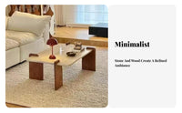 Retro Design Sintered Stone Coffee Table Rounded Corners Travertine Top Coffee Table Long-Lasting and Sturdy Living Room Furniture Scratch-Resistant for Apartment Dwellers, Interior Designers, Homestay, Lounge Area, Office, Bedroom