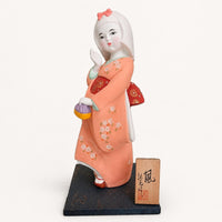 Plaster Geisha Figurine Painted Floral Kimono Doll Woven Texture