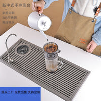 New Chinese Style Tea Shop Stainless Steel Tea Tray with Cup Washer and Drain