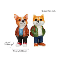 2 Pieces Corgi Figurine with Backpack Decorative for Desk, Bookshelf
