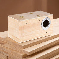 Chew Resistant Bird Box and Nest Boxes, Wood Horizontal Parakeet Breeding Case with Shavings, Hinged Door for Simple Maintenance