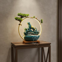 Solid Wood Base Ceramic Feng Shui Ornament Tiger Figurine Water Fountain Crystal Ball Water Feature for Business Owners, Entrance Hall, Desktop, Living Room, Meditation Space