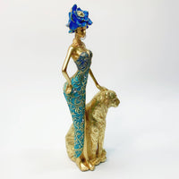 Leopard Lady Figurine Gift African Lady Figurine Gold Accent for Hotel Lobby