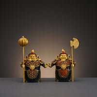 Resin Door God Figurines Traditional Decorative Statue Golden for Grand Opening