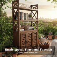 Multi-Tier Storage Multi-Tier Louvered Doors Etagere with Cabinet Rustic Design Long-Concludinging Frame for Families, Balcony