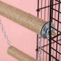 Parrot Swing Bird Perch with Claw Grinding, Striped Rope Perch with Bells, Solid Lumber Feathered Cage Accessory for Parrot Parakeet