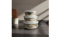 3 Pieces Glossy Enamel Food Storage Containers Space-Saving Enamel Bowls with Lids Reusable Nesting Bowl Set Multi-Purpose for Leftovers, Meal Prep, Kitchen