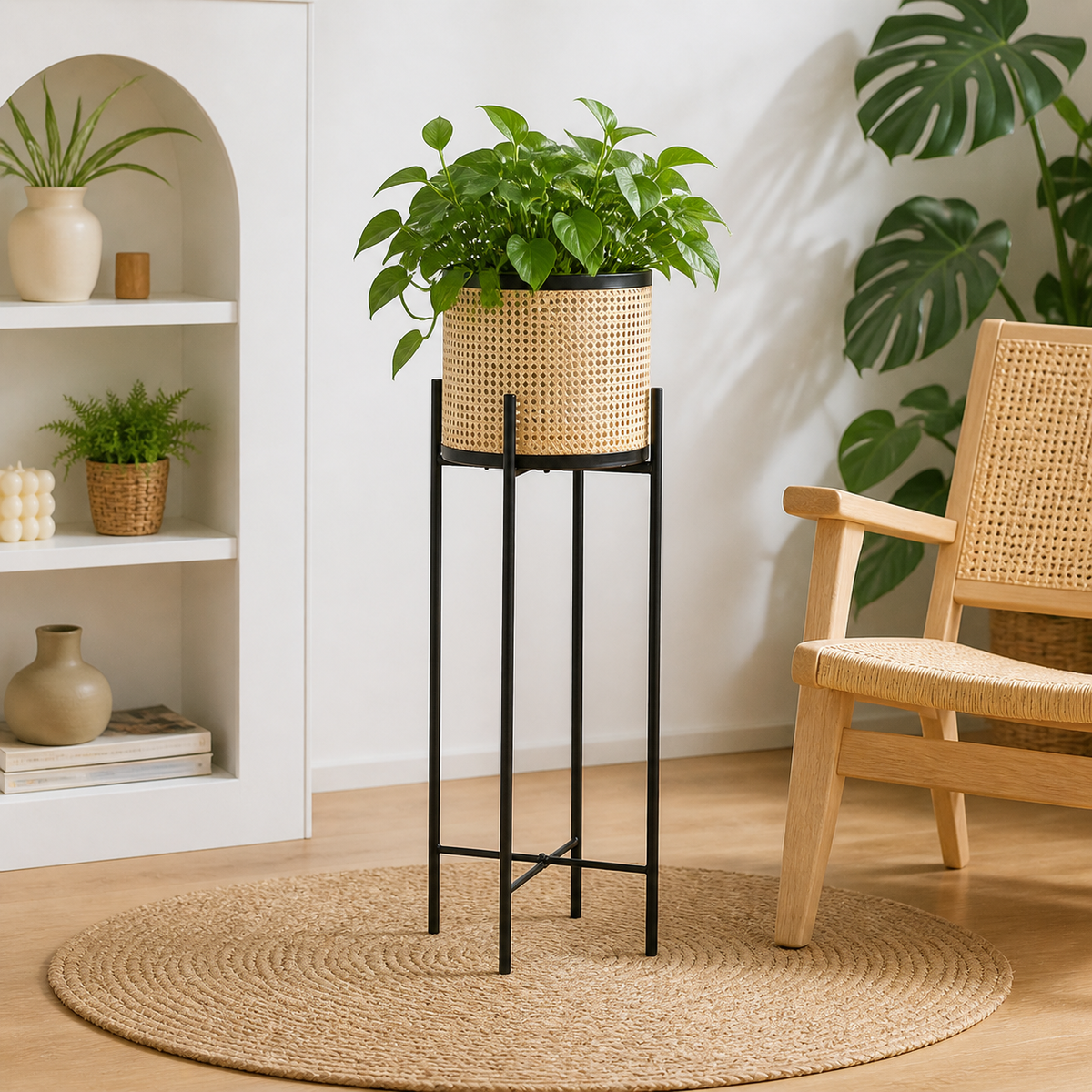 Iron Flower Stand, For Houseplants, Black, Planter Stand, Living Room, Window Side, Fits Small Spaces