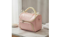 Waterproof Bowknot Cosmetic Case Portable Travel Makeup Bag with Handle Easy to Clean Handled Makeup Organizer Lightweight for Travelers, Girls, On-the-Go