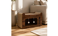 Raised Backrest Feline House Scratching Board Combo Flat Top Wood-Look Feline House Paw-Print Cutouts Pet Furniture