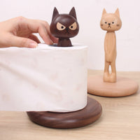Wooden Feline Paper Towel Holder Tabletop Wooden Tissue Holder Engraved Details