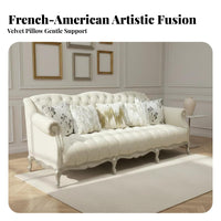 3 Seater Vintage Sofa Luxurious Design French Design Sofa Deep Button Button Detailing Upholstered Couch for Homeowners, Families, Hotel Lobby, Villa